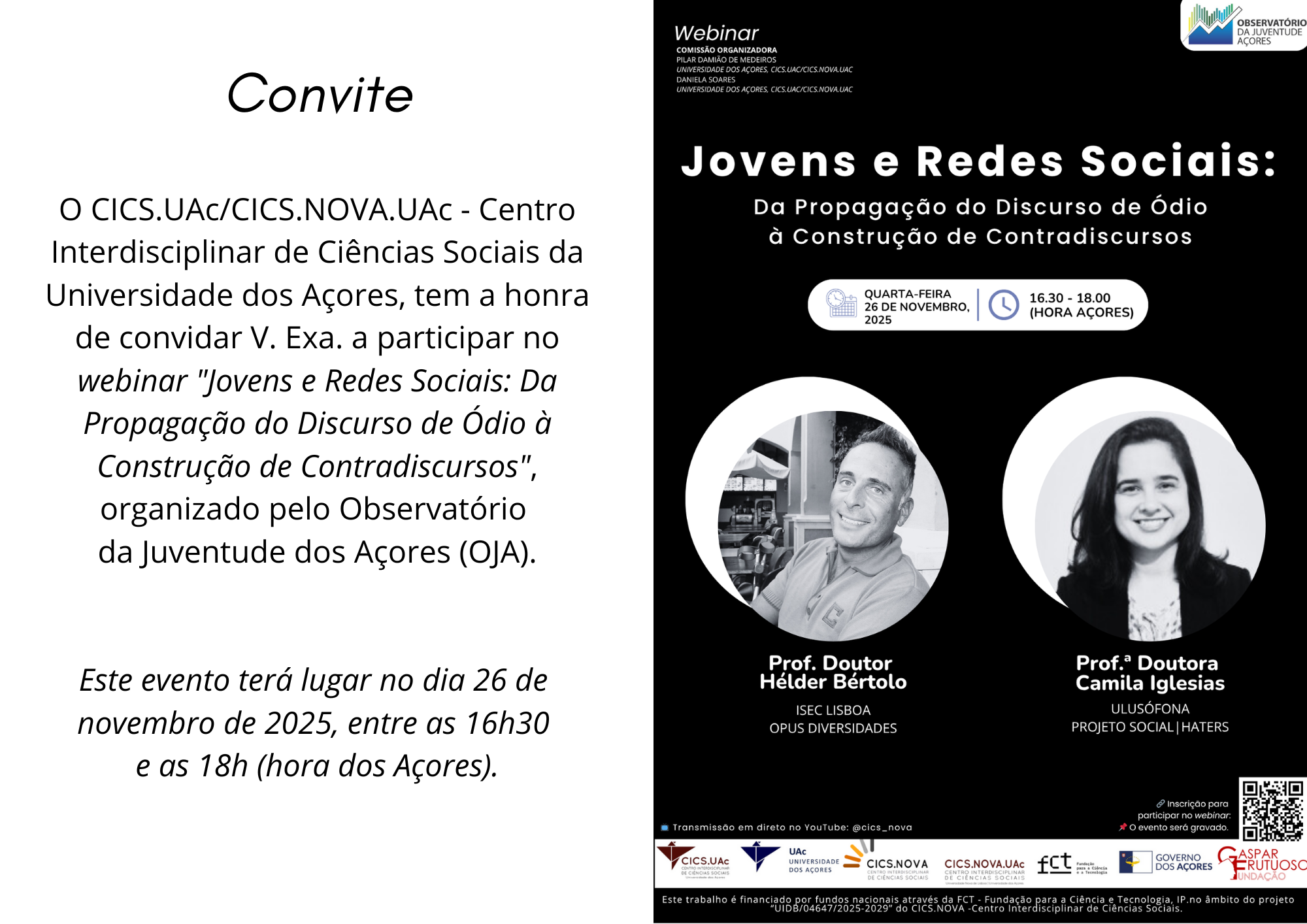 convite webinar “jovens e redes sociais da propagação do discurso de Ódio à construção de contradiscursos”